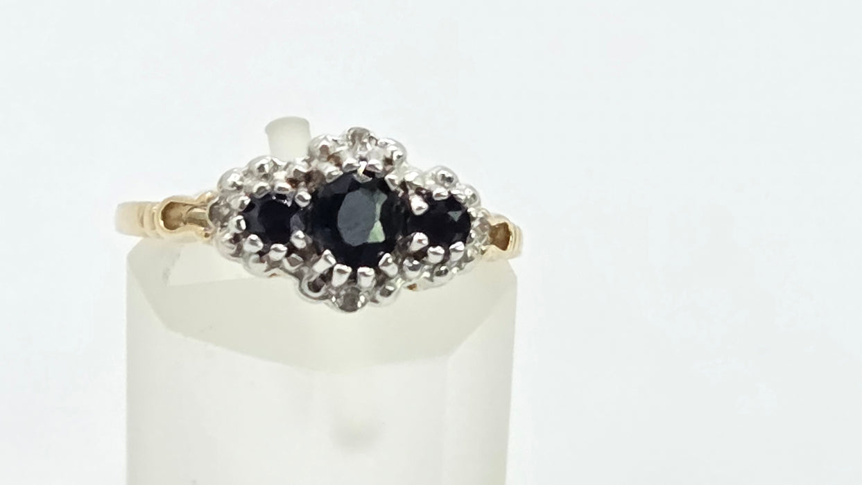 Vintage: 9ct Gold Sapphire & Diamond Marquise Cluster Ring