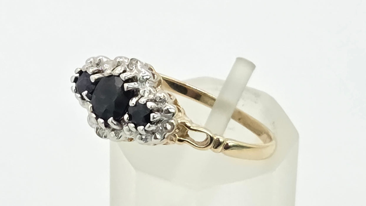 Vintage: 9ct Gold Sapphire & Diamond Marquise Cluster Ring