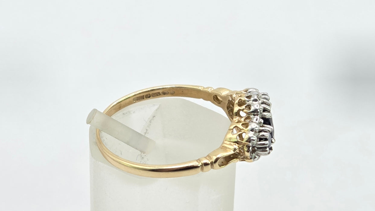 Vintage: 9ct Gold Sapphire & Diamond Marquise Cluster Ring