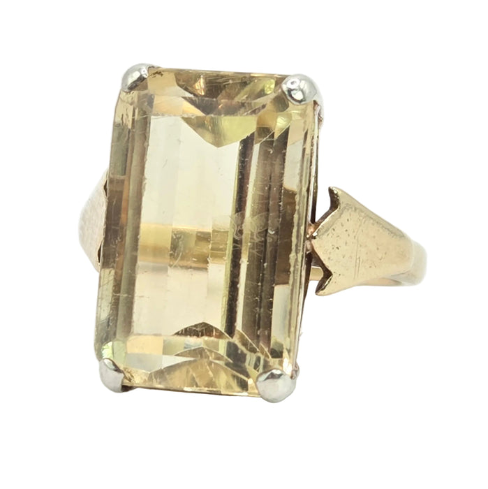 Vintage: 9ct Gold Emerald-Cut Citrine Solitaire Ring