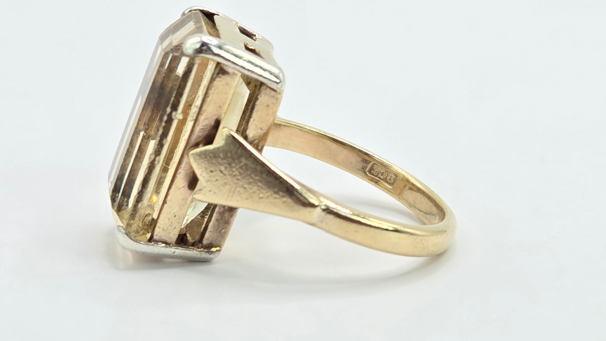 Vintage: 9ct Gold Emerald-Cut Citrine Solitaire Ring