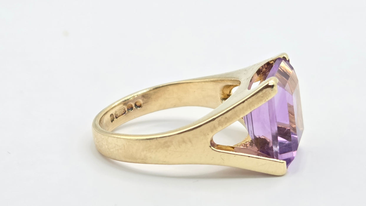 Vintage: 9ct Gold Square Step-Cut Amethyst Solitaire Ring