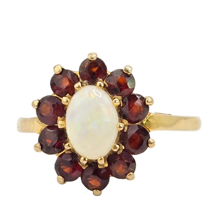 Vintage: 9ct Gold Opal & Garnet Cluster Ring — From 1981
