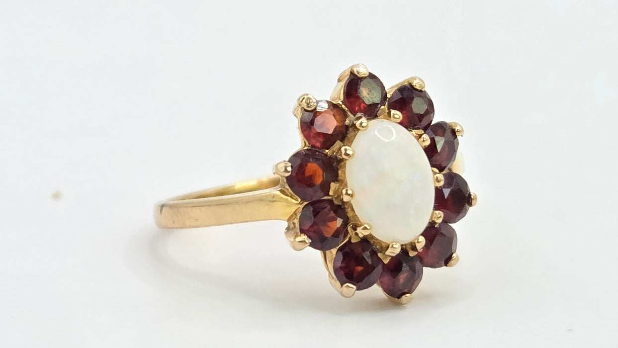 Vintage: 9ct Gold Opal & Garnet Cluster Ring — From 1981