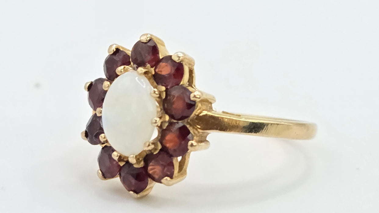 Vintage: 9ct Gold Opal & Garnet Cluster Ring — From 1981