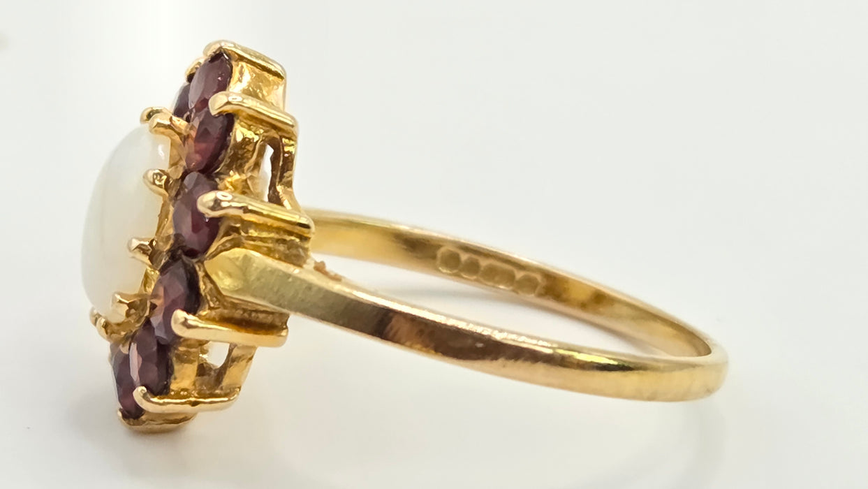 Vintage: 9ct Gold Opal & Garnet Cluster Ring — From 1981