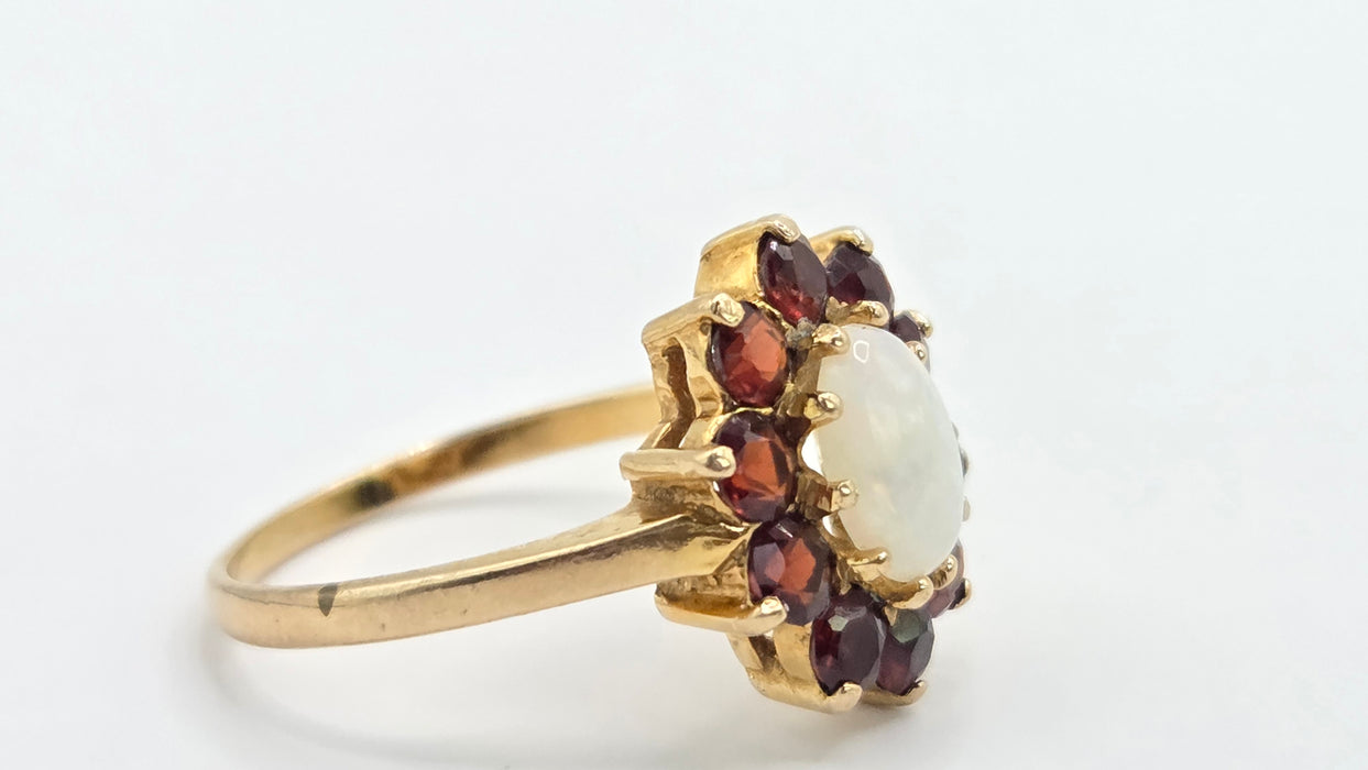Vintage: 9ct Gold Opal & Garnet Cluster Ring — From 1981