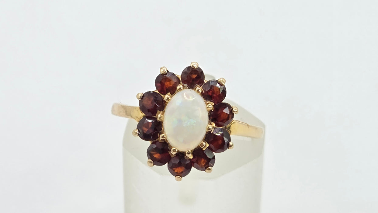 Vintage: 9ct Gold Opal & Garnet Cluster Ring — From 1981