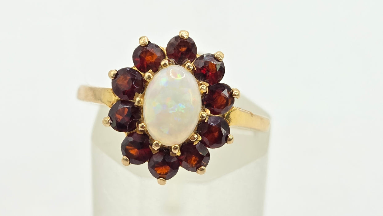 Vintage: 9ct Gold Opal & Garnet Cluster Ring — From 1981