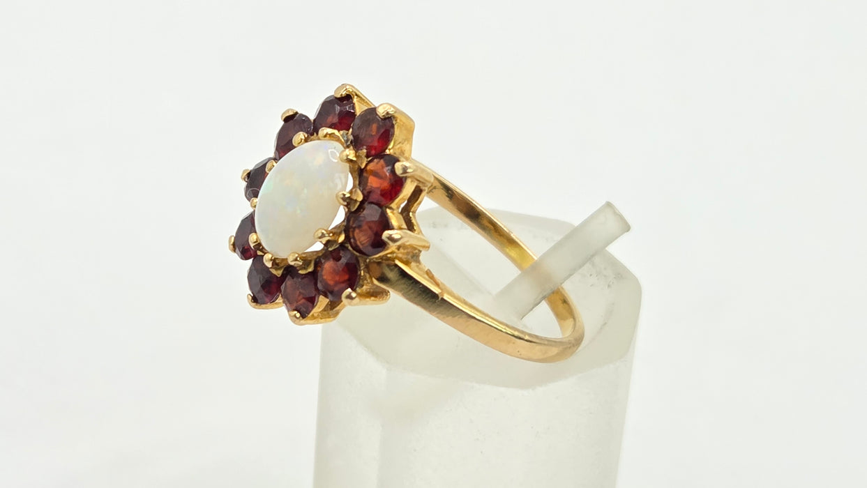 Vintage: 9ct Gold Opal & Garnet Cluster Ring — From 1981
