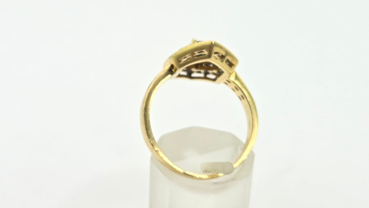 Vintage: 18ct Gold Sapphire & Diamond Art Deco Style Hexagonal Dress Ring