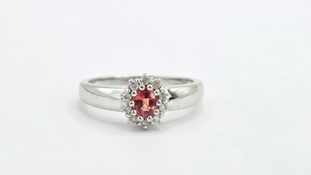 Vintage: 18ct White Gold Padparadscha Sapphire & Diamond Cluster Ring