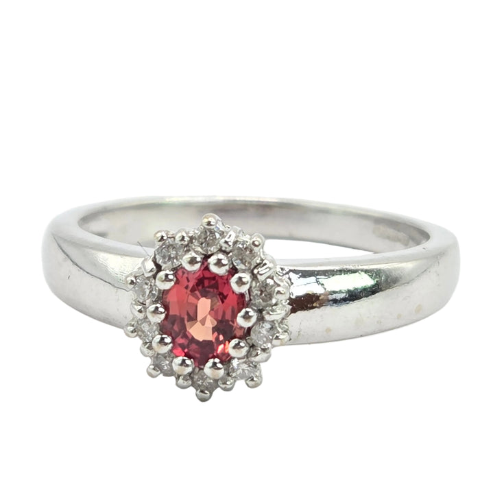 Vintage: 18ct White Gold Padparadscha Sapphire & Diamond Cluster Ring