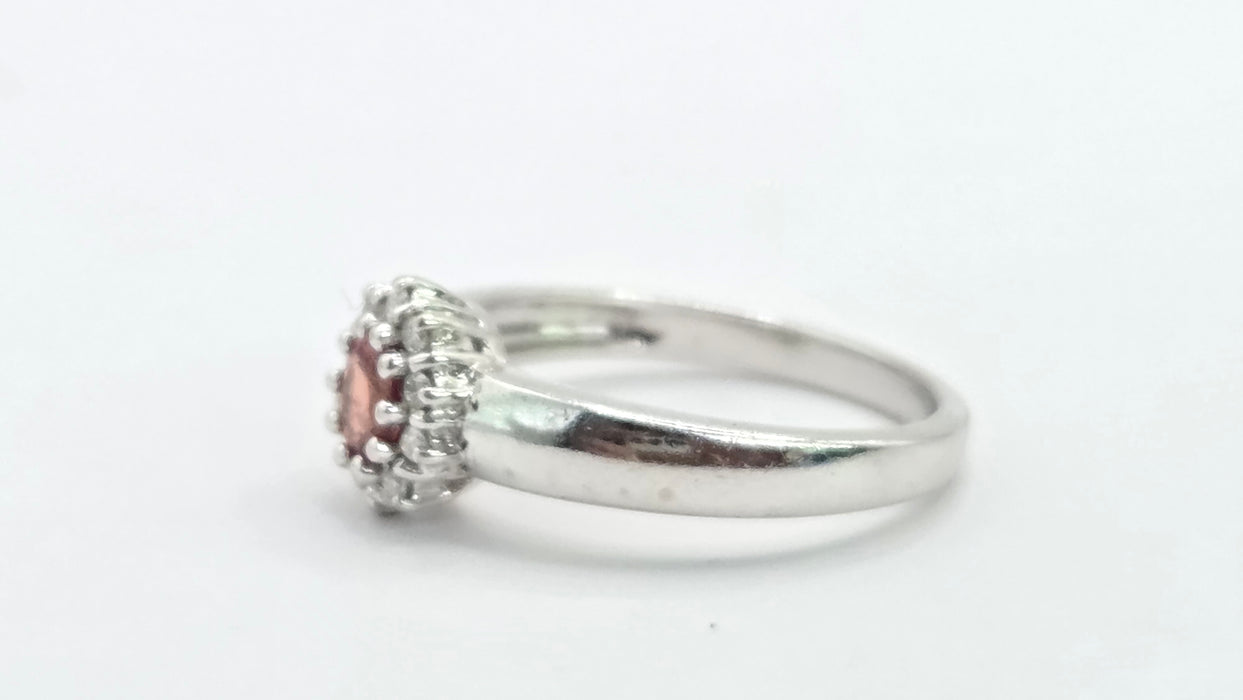 Vintage: 18ct White Gold Padparadscha Sapphire & Diamond Cluster Ring