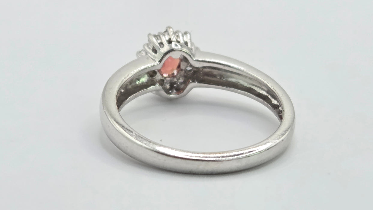 Vintage: 18ct White Gold Padparadscha Sapphire & Diamond Cluster Ring