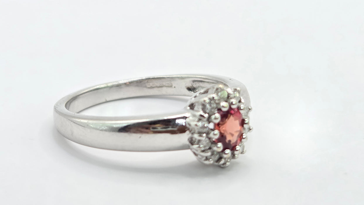 Vintage: 18ct White Gold Padparadscha Sapphire & Diamond Cluster Ring