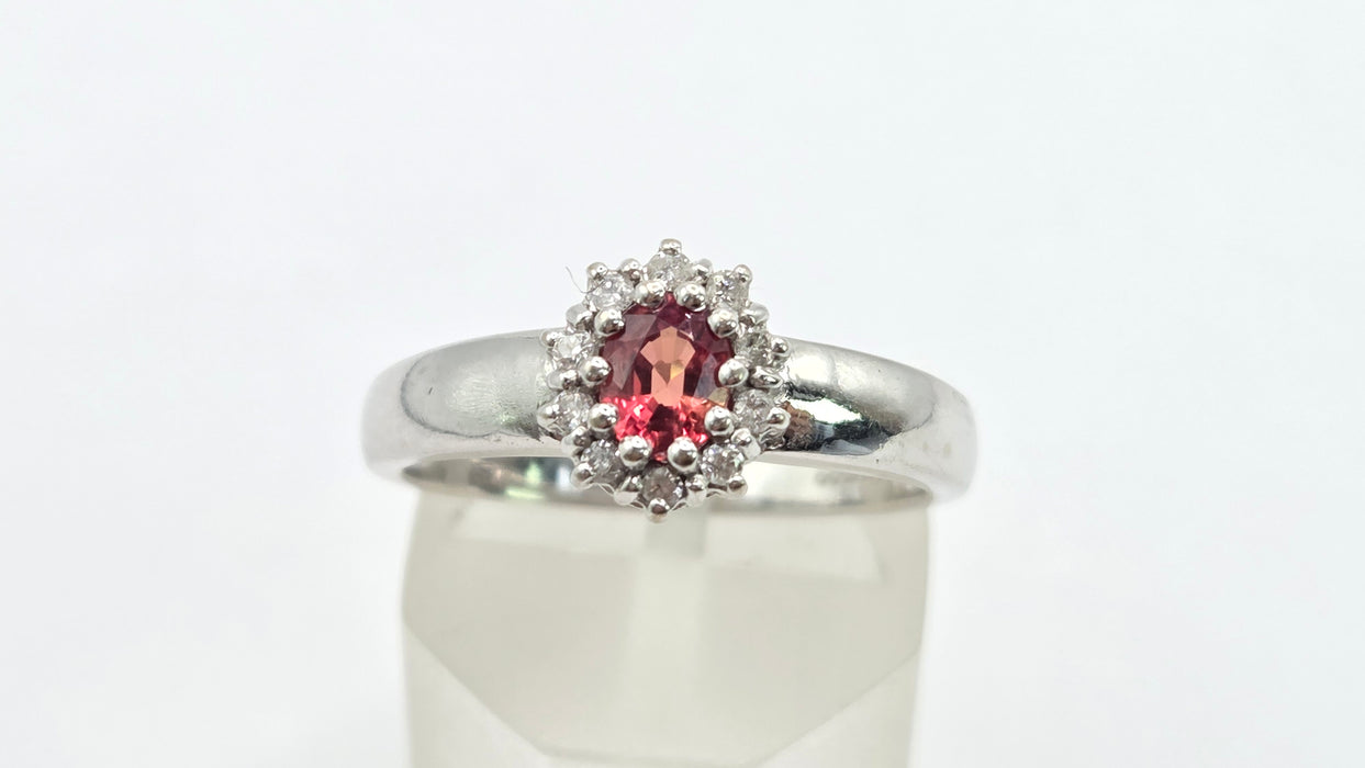 Vintage: 18ct White Gold Padparadscha Sapphire & Diamond Cluster Ring