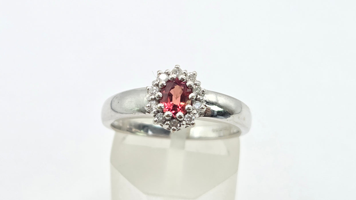 Vintage: 18ct White Gold Padparadscha Sapphire & Diamond Cluster Ring