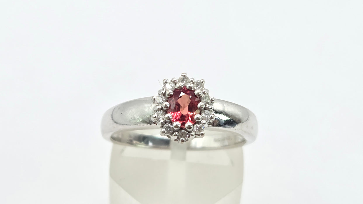 Vintage: 18ct White Gold Padparadscha Sapphire & Diamond Cluster Ring