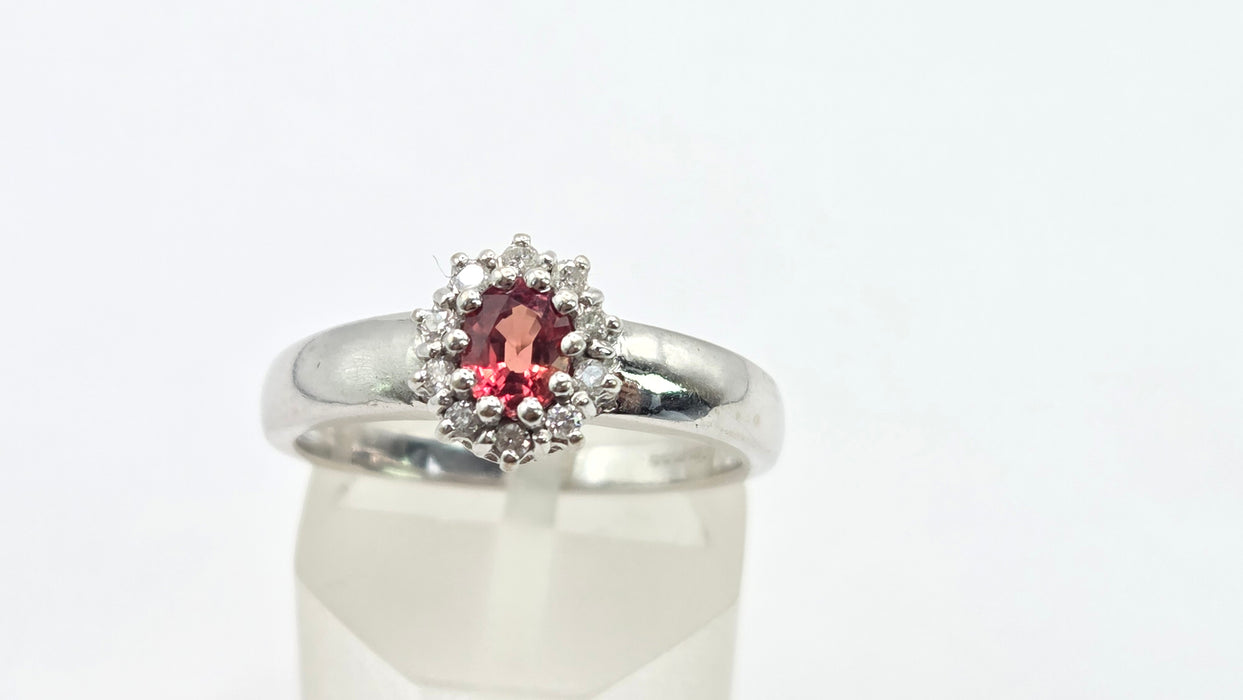 Vintage: 18ct White Gold Padparadscha Sapphire & Diamond Cluster Ring