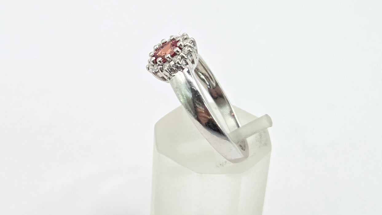 Vintage: 18ct White Gold Padparadscha Sapphire & Diamond Cluster Ring