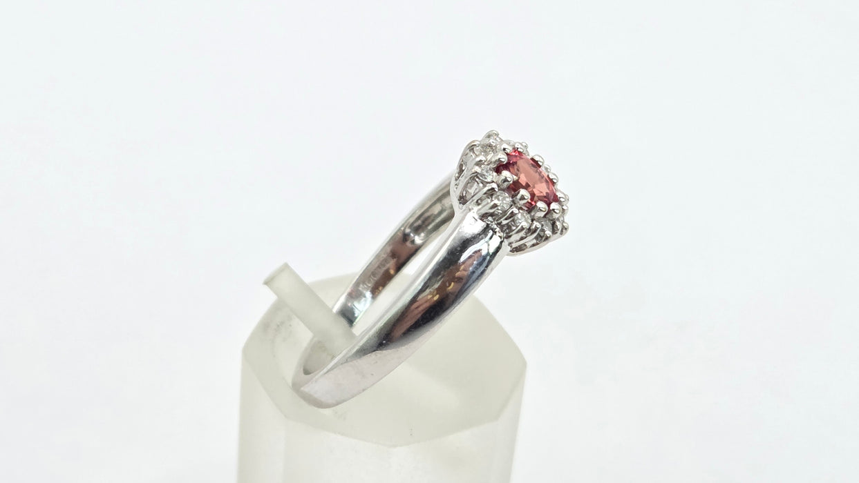 Vintage: 18ct White Gold Padparadscha Sapphire & Diamond Cluster Ring