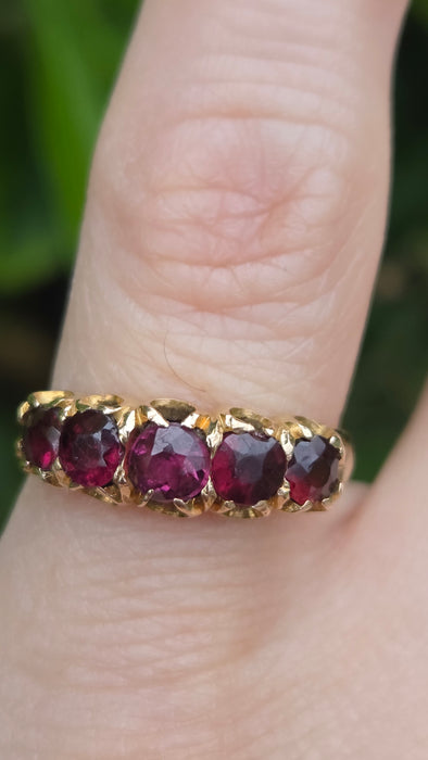 Antique: 15ct Yellow Gold Garnet Five-Stone Stacker Ring — From 1882