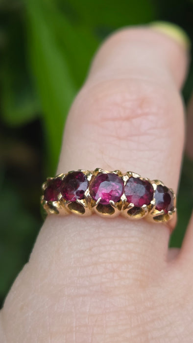 Antique: 15ct Yellow Gold Garnet Five-Stone Stacker Ring — From 1882