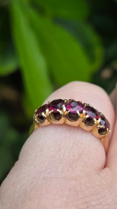 Antique: 15ct Yellow Gold Garnet Five-Stone Stacker Ring — From 1882