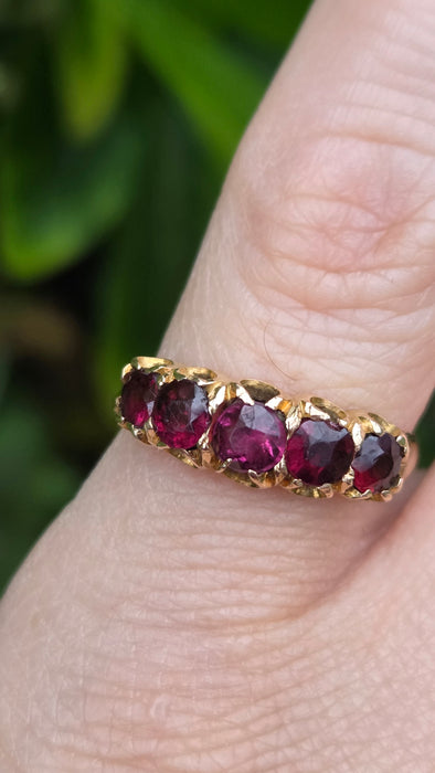 Antique: 15ct Yellow Gold Garnet Five-Stone Stacker Ring — From 1882