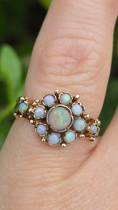 Vintage: 9ct Yellow Gold Opal Cluster Ring — From 1975