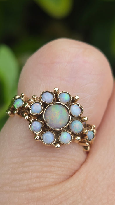 Vintage: 9ct Yellow Gold Opal Cluster Ring — From 1975