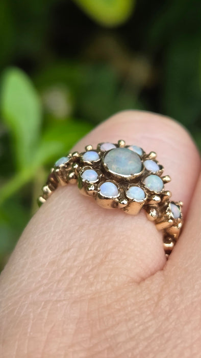 Vintage: 9ct Yellow Gold Opal Cluster Ring — From 1975