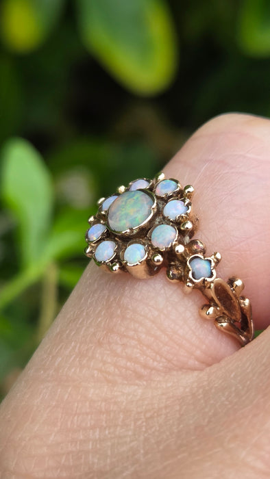 Vintage: 9ct Yellow Gold Opal Cluster Ring — From 1975