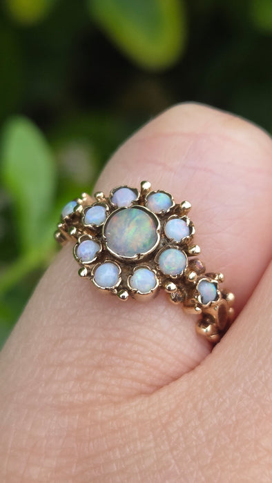 Vintage: 9ct Yellow Gold Opal Cluster Ring — From 1975