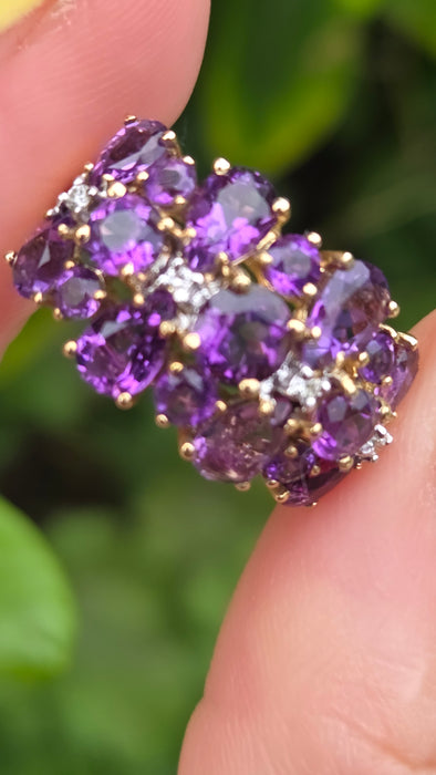 Vintage: 9ct Gold Amethyst & Diamond Cocktail Ring