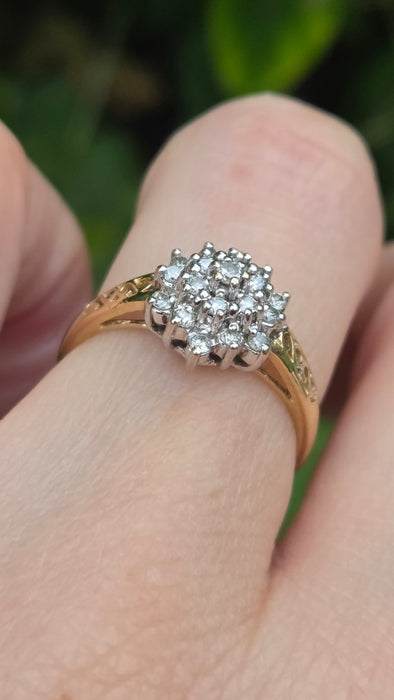 Vintage: 9ct Yellow Gold Diamond Cluster Ring — 0.33ct