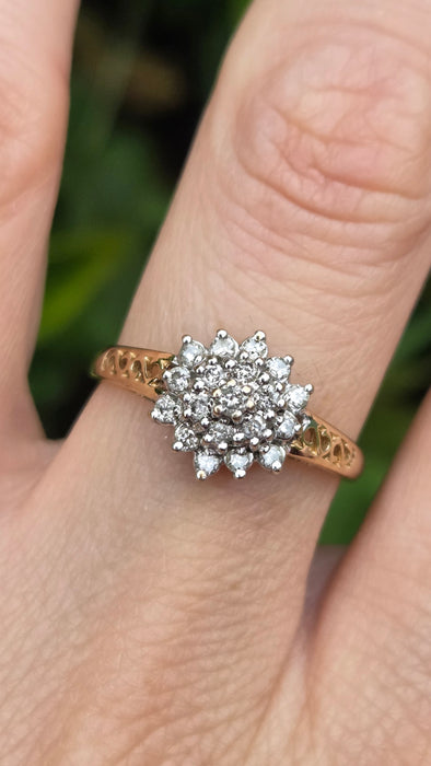 Vintage: 9ct Yellow Gold Diamond Cluster Ring — 0.33ct