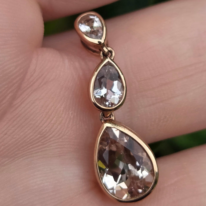 Vintage: 9ct Rose Gold Pear-Cut Morganite Drop Pendant
