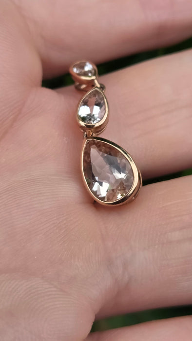 Vintage: 9ct Rose Gold Pear-Cut Morganite Drop Pendant