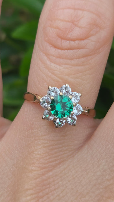Vintage: 9ct Yellow Gold Chrysoberyl & Spinel Cluster Ring — From 1973