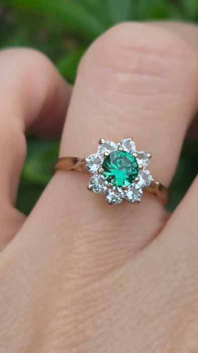 Vintage: 9ct Yellow Gold Chrysoberyl & Spinel Cluster Ring — From 1973