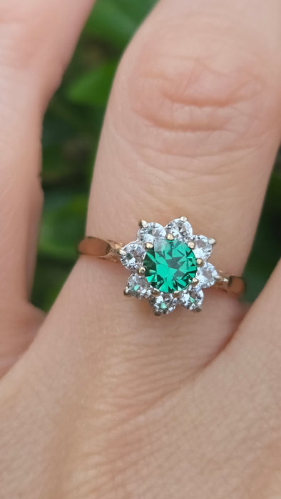 Vintage: 9ct Yellow Gold Chrysoberyl & Spinel Cluster Ring — From 1973