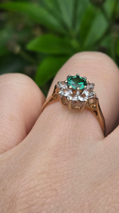 Vintage: 9ct Yellow Gold Chrysoberyl & Spinel Cluster Ring — From 1973