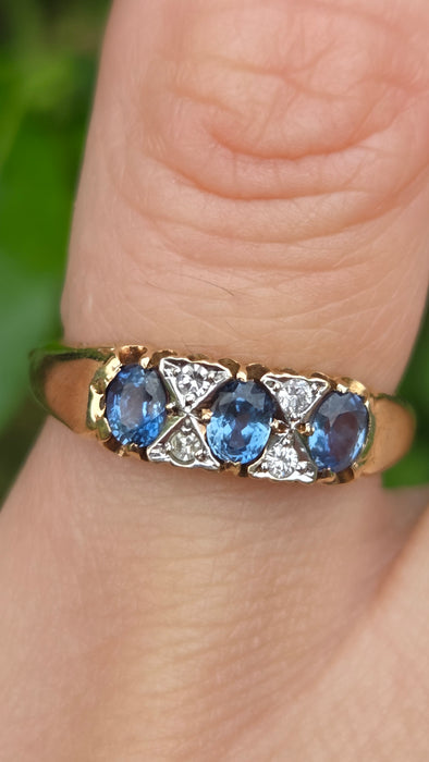 Vintage: 9ct Yellow Gold Sapphire & Diamond Ring — From 2000