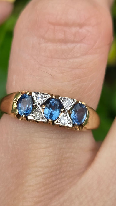 Vintage: 9ct Yellow Gold Sapphire & Diamond Ring — From 2000