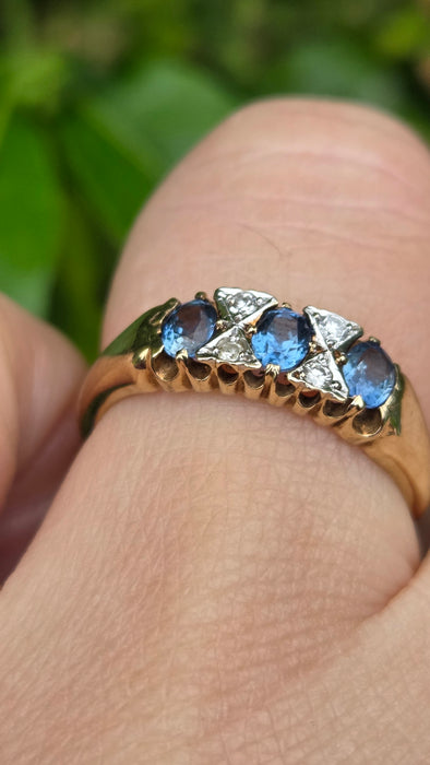 Vintage: 9ct Yellow Gold Sapphire & Diamond Ring — From 2000