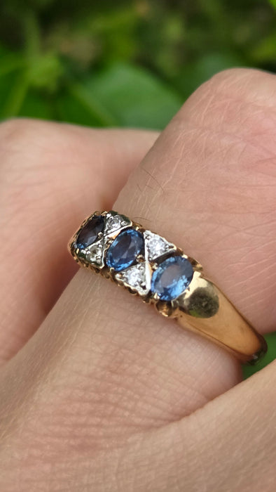 Vintage: 9ct Yellow Gold Sapphire & Diamond Ring — From 2000