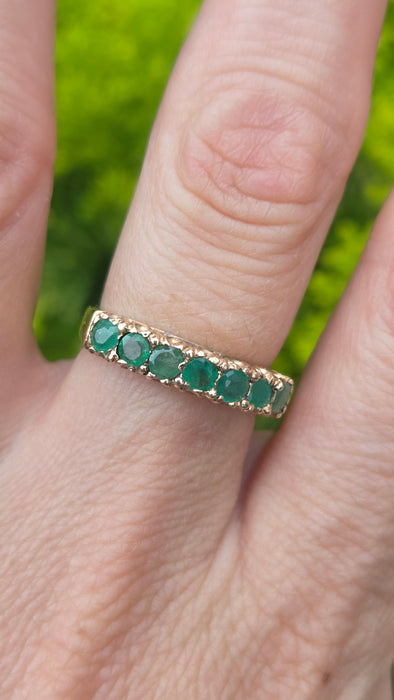Vintage: 9ct Gold Seven Emerald Half-Eternity Stacker Ring