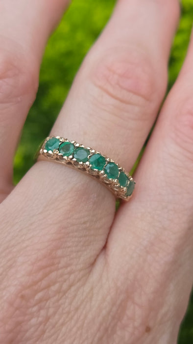 Vintage: 9ct Gold Seven Emerald Half-Eternity Stacker Ring